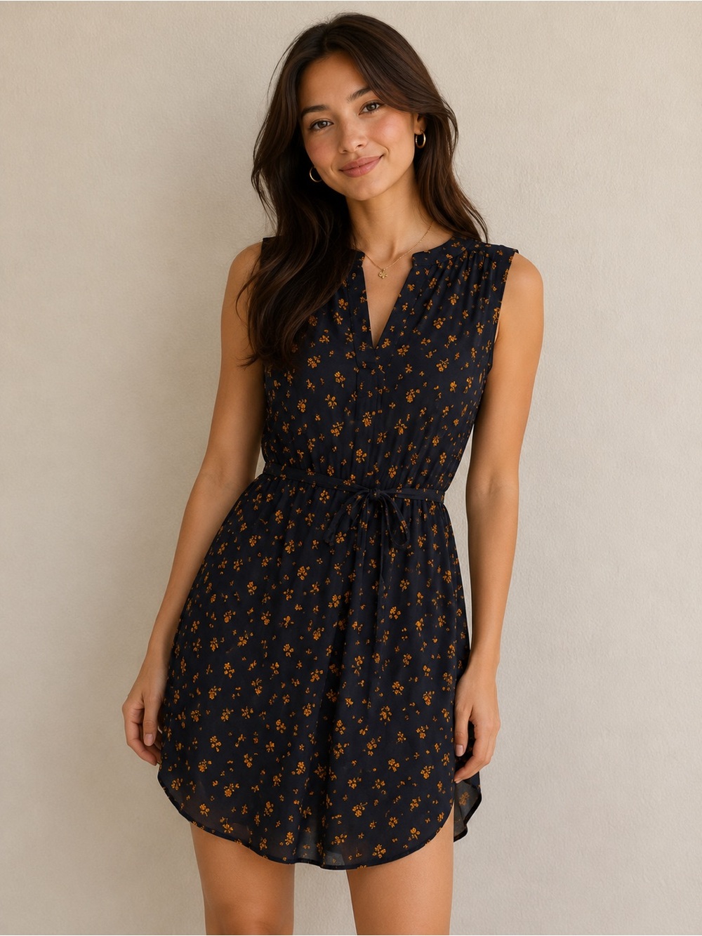 H&M Navy Dress with Yellow Floral Print